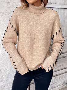 SHEIN LUNE Damen Loose Fit Rollkragenpullover mit Kontrastfarbe, bequemer Lässig Pullover für den Herbst