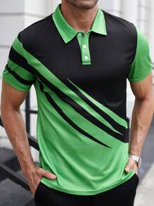 Manfinity Sport Corelite 男友风男士休闲条纹短袖健身 Polo 衫 - 彩色 - 查看 5