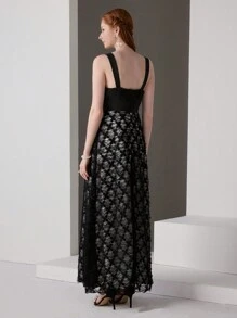 SHEIN Belle Robe de soirée pour femmes avec bretelles spaghetti et dentelle - Noir - Voir 2