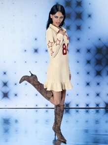 FREAK CITY Designer Women USA 84 Printed Ruffled Hem Mini Waffle Dress Retro Street Apricot Dress, For Spring, Beach, Festival, Holiday, Party, Vacation, Birthday Outfits, Ibiza Fits, Prom Dress - Apricot - View 7