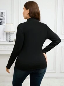 SHEIN Clasi 1 件女式黑色长袖保暖内衬保暖 T 恤，加大码，秋冬季 - 黑色 - 查看 2