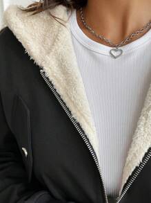 Chiquease Women's Solid Color Long Sleeve Zipper Collared Thermal Lined Hooded Casual Jacket, Autumn Winter Fall Cloth For Women - Black - View 7