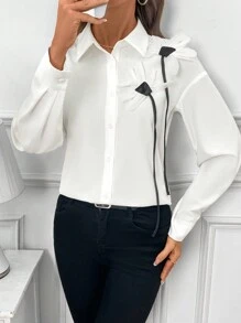 Chiquease 春秋时尚3D花卉装饰衬衫 - 白色 - 查看 4