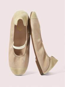 CUCCOO DOLLMOD 欧美风女式米色超柔天鹅绒蝴蝶结撞色拼接弹力休闲舒适平底芭蕾舞鞋 - 米色 - 查看 1