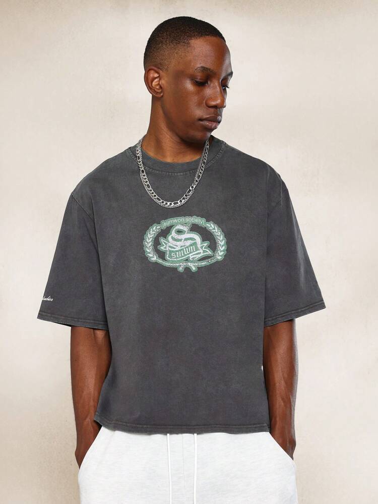 Crop Fit Washed Tee With Front Graphic Print