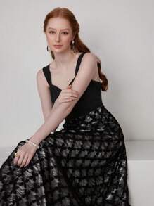 SHEIN Belle Robe de soirée pour femmes avec bretelles spaghetti et dentelle - Noir - Voir 4