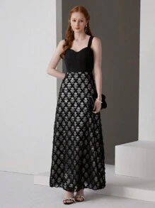 SHEIN Belle Robe de soirée pour femmes avec bretelles spaghetti et dentelle - Noir - Voir 9