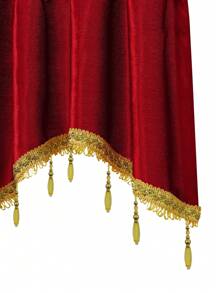 1pc Burgundy S-Shaped Faux Pearl Trim Valance, Italian Velvet Fabric, European Style Short Curtain, Suitable For Celebrations, Events, Living Room, Bedroom Window & Door Decor