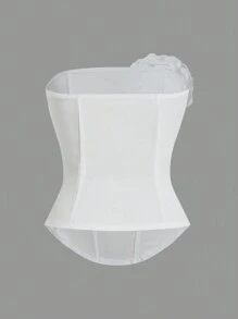 Opulessa 纯色针织贴身抹胸上衣，带 3D 花卉装饰，适合女士度假 - 白色 - 查看 3