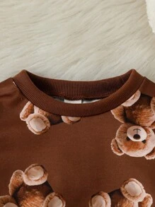男婴/女婴 2 件套服装：棕色长袖熊印花上衣和裤子，秋冬 - 彩色 - 查看 8
