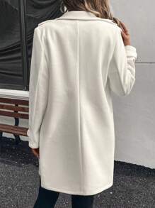 SHEIN LUNE LUNE Women's Slim Fit Double-Breasted Lapel Long Sleeve Overcoat - White - View 2