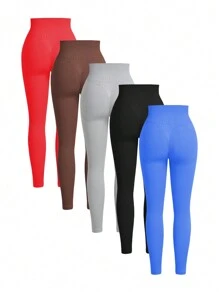 SHEIN Sports Women High Waist Seamless Fashion Outdoor Casual Exercise Yoga Elastic Sports Leggings - Multicolor - View 2