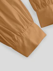 SHEIN MOD Vestido casual plus size patchwork cor sólida manga comprida plissado - Damasco - Ver 3