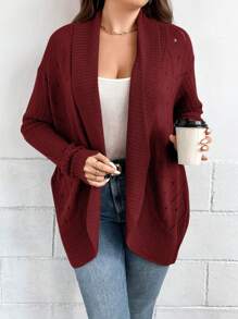 SHEIN LUNE Cárdigan informal de talla grande de punto de malla de unicolor