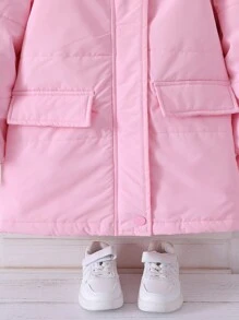 Tween 女童休闲防风中长款夹棉外套，带毛领，粉色 - 粉色 - 查看 3