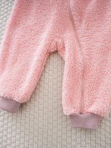 Cozy Pixies Baby Girl Valentine's Day Heart Contrast Color Double-Sided Fleece Hooded Long Sleeve Jumpsuit - Pink - View 9