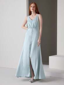 Modelyn 女式素色簡約日常伴娘禮服（成人） - 薄荷綠 - 查看 4