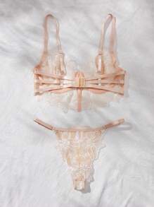 SHEIN 2pcs Skin-Toned Sexy Women Lingerie Set - Beige - View 2