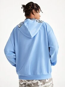Manfinity NXTstreet Men's Casual Printed Zip-Up Hooded Sweatshirt, Autumn/Winter - Blue - View 3