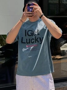 DAZY Men's Summer Casual Slogan Print T-Shirt - Blue - View 4