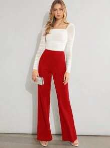 SHEIN Amorya 女式纯色简约梭织休闲裤 - 紅色 - 查看 3