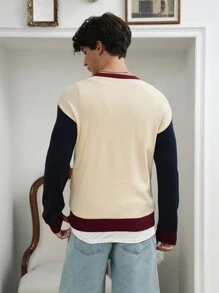 Manfinity Hypemode Men's Autumn/Winter Letter Pattern Round Neck Contrast Color Casual Sweater - Multicolor - View 3