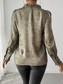 Chiquease Women's Slim Fit Flounced Hem Foil Printed Blouse Fall Cloth For Women - Bronze - View 2
