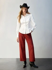 Maija Camisa blanca casual de botones con mangas abombadas de larga duración, otoño - Blanco - Ver 4