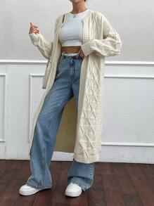 EURMUSE Long Cardigan With The Special Pattern Detail - Beige - View 5