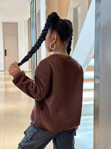 SHEIN 少女街头风休闲针织人像印花宽松长袖卫衣，母女装（2 件单独出售） - 黑色 - 查看 3