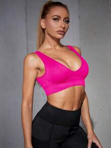 SHEIN Sport Studio Solid Color Wide Strap Minimalistic Fitted Sports Bra, Casual Daily Wear