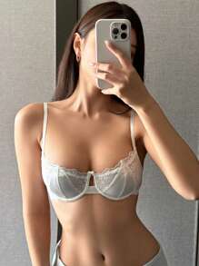 DAZY Lace Sheer Wireless Bra, Unpadded, Lightweight Lingerie For Women - White - View 3