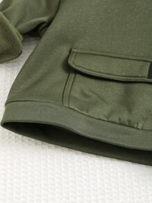 Cozy Pixies 婴儿男女童秋冬休闲装饰logo前袋卫衣保暖抓绒卫衣 - 軍綠色 - 查看 9