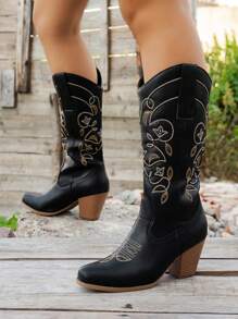 Styleloop Women's Mid-Calf Boots, Suitable For Vacation, BOHO, Retro American, Bohemian, Western Style, Music Festival, Party, Christmas, Halloween - Black - View 6