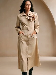 Bộ quần dài công sở họa tiết hoa 3D cho nữ - Màu Khaki - Xem 5