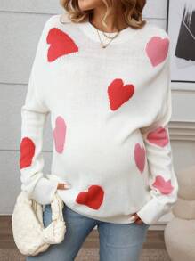 SHEIN 孕妇心形图案长袖针织毛衣，秋冬款 - 白色 - 查看 6