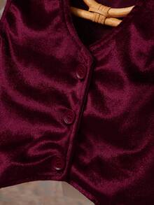 SHEIN 3pcs Baby Boy Burgundy Gentleman Vest, Long Sleeve Shirt And Pants Set - Burgundy - View 5