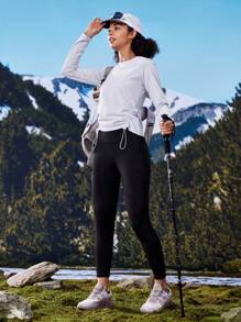 In My Nature In My Nature Outdoor High Elastic Soft Drawstring Women Long Sleeve Purple Top T-Shirt For City Commuting, Camping And Hiking