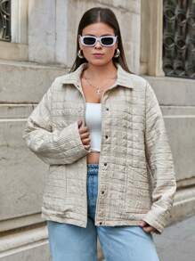 RueChic Women's Plus Raglan Sleeve Pocket Pacthed Quilted Winter 
Coat - White - View 4