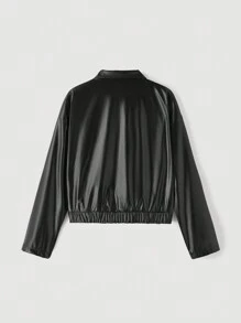 SHEIN MOD Chaqueta retro estampada de flores linda y dulce en tallas grandes, abrigos negros - Negro - Ver 2