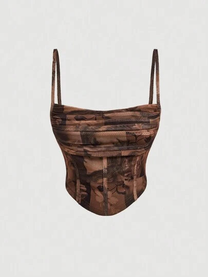 SHEIN MOD Gathered Front Vintage Print Tank TopAutumn Vests, Retro Vests, Nomadic Vests, Pirate Tops, Tops