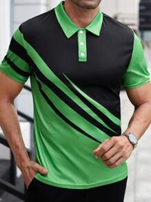 Manfinity Sport Corelite 男友风男士休闲条纹短袖健身 Polo 衫 - 彩色 - 查看 3