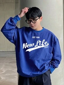 DAZY Men's Letter Print Pullover Sweatshirt, Autumn - Blue - View 5