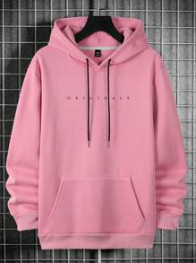 Manfinity Homme Men's Casual Simple Letter Print Pocket Hoodie, For Fall, Long Sleeve Top - Pink - View 5