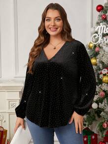 EMERY ROSE Plus Size Winter Clothes For Women Sequin Top Christmas Clothes Women Sparkly Elegant Rhinestone Christmas T-Shirt - Black - View 3
