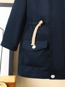 SHEIN 男童休闲连帽拉链防风外套，加厚保暖舒适，适合日常穿着，秋冬季开学季必备 - 藏蓝色 - 查看 2