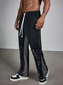 Manfinity Roughcore Quần nỉ bó sát cạp rút họa tiết tương phản cỡ lớn cho nam - màu đen - Xem 3