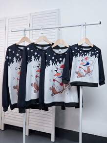 1pc Teenage Boy Crew Neck Sweatshirt, Funny Snowman Ski Print, Cozy Fleece Fabric Winter Warm Series, Casual And Cozy Family Matching Look