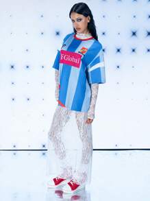 FREAK CITY Áo phông in hình bóng đá cỡ lớn dành cho nữ, áo phông xanh đường phố thường ngày, dành cho ngày lễ, kỳ nghỉ, mùa xuân, lễ hội, phù hợp với Ibiza - Màu xanh lam - Xem 6