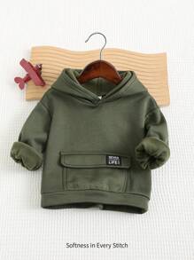 Cozy Pixies 婴儿男女童秋冬休闲装饰logo前袋卫衣保暖抓绒卫衣 - 軍綠色 - 查看 10